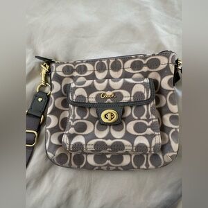 Coach Gray & Cream Signature Canvas Crossbody Bag with Turn-Lock Pocket